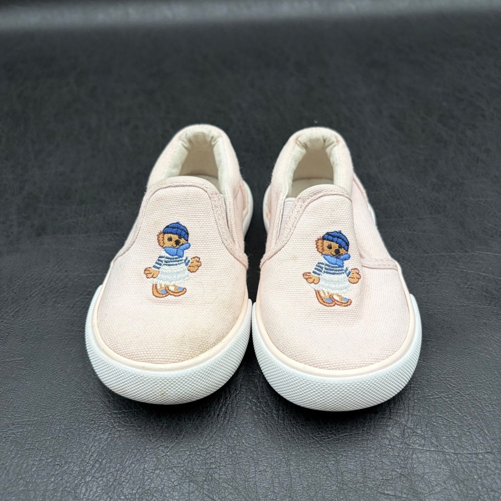 Polo Ralph Lauren Bal Harbour II Pink Canvas Polo Bear Slip On Sneakers Kids 7